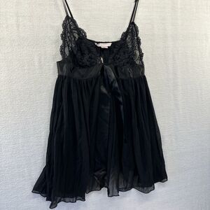 NWT Victoria’s Secret Babydoll TOP ONLY Women M Cami Lingerie Black LaceChiffon